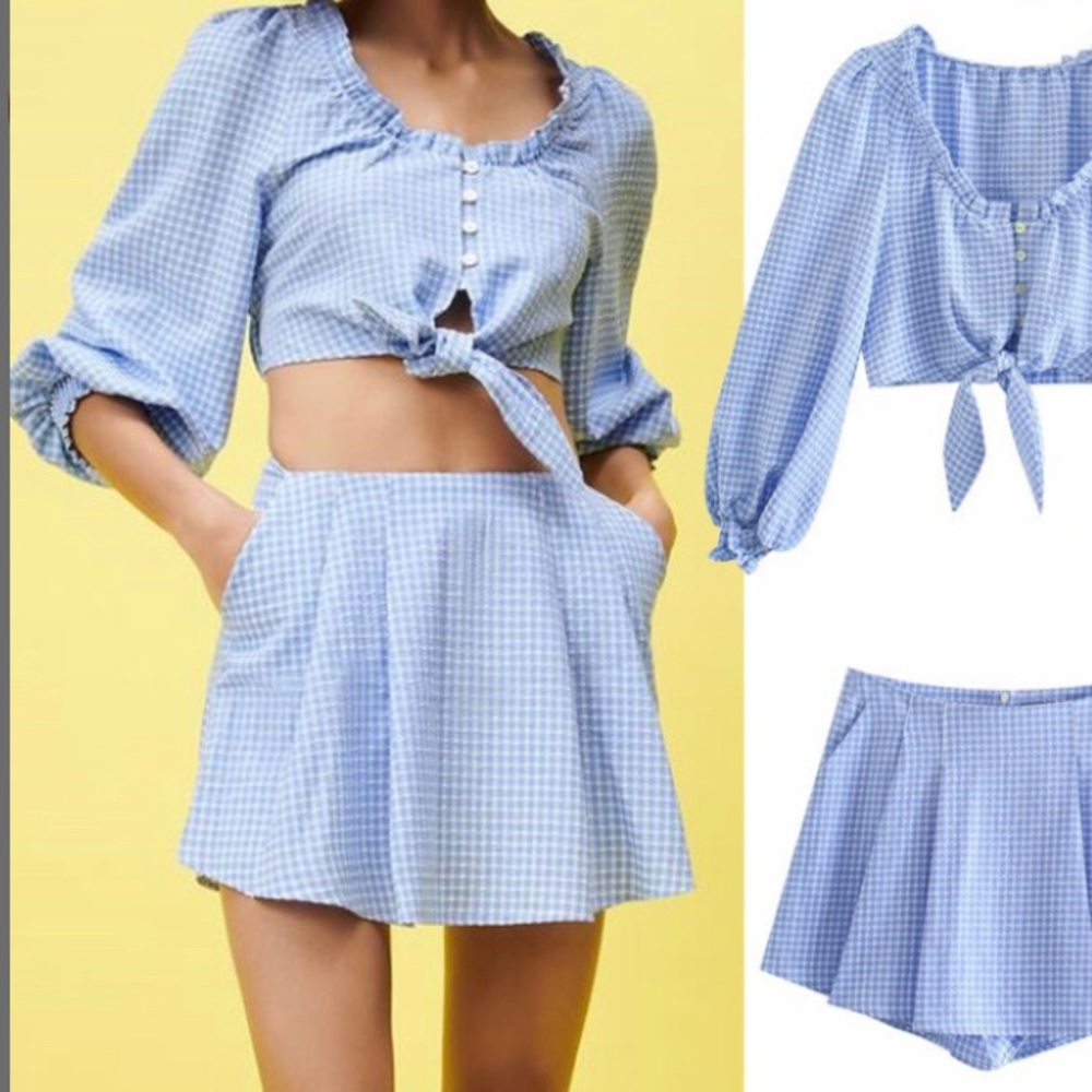NWT Zara Plaid Cropped Blouses Top / L